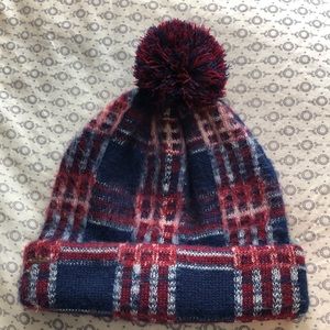 Free People Plaid Pom Beanie